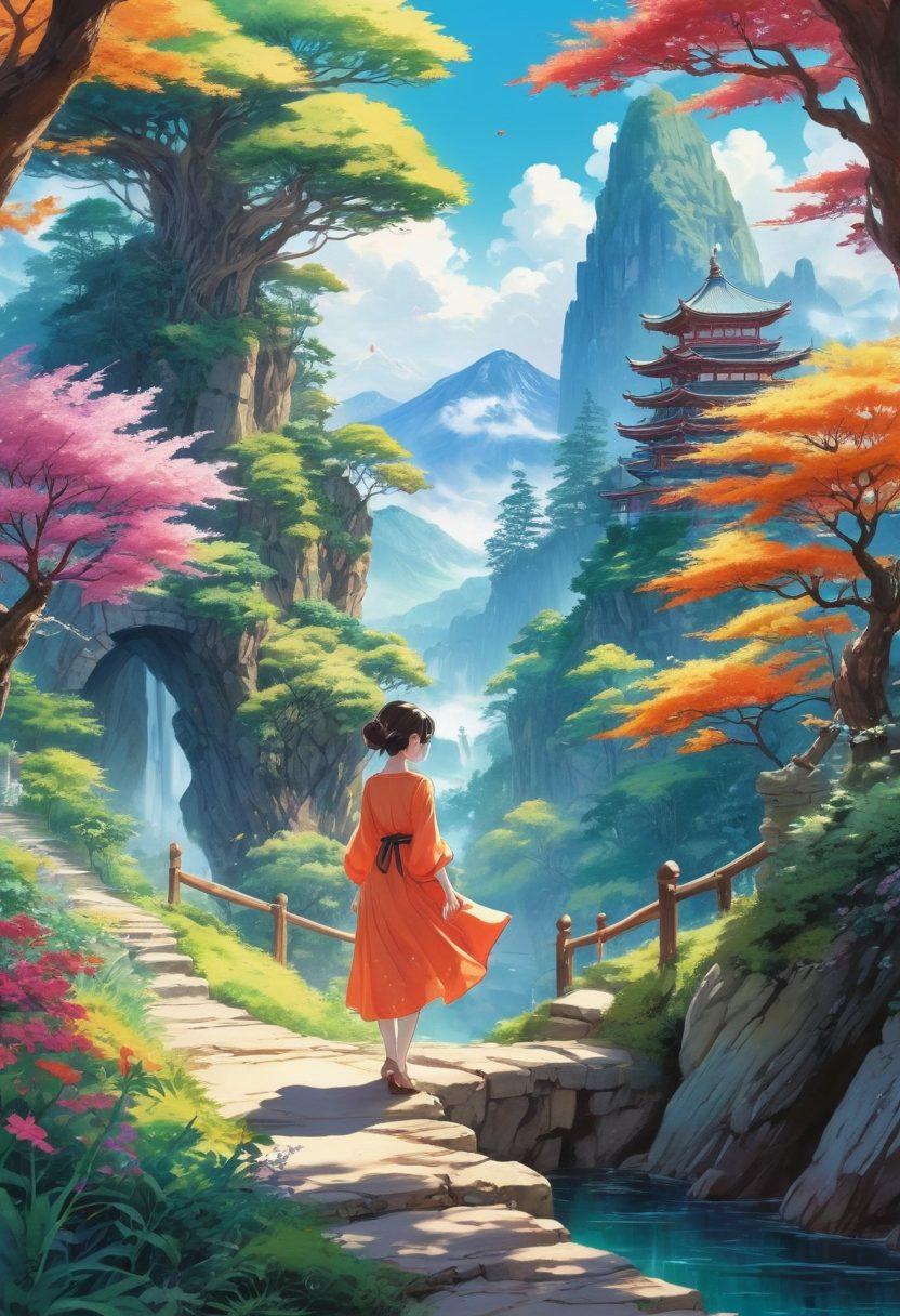 A whimsical scene depicting an ethereal landscape where playful anime characters explore a fantastical world filled with vibrant colors, intricate details, and suggestive elements. The backdrop features lush, enchanted forests and surreal, dream-like structures, showcasing the fusion of imagination and allure. The characters are diverse, with various styles of elegant attire, capturing the spirit of erotic anime and manga vibrancy. The atmosphere balances between playful adventure and sensual exploration. super-realistic. vibrant colors. watercolor style.